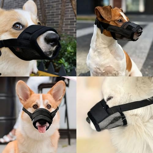 Fysaran Maulkorb für Hunde, Gitterdesign Verstellbare Maulkorb mit Klettverschluss Sicher Atmungsaktives Bellen und Kauen Netzmaulkorb für Kleine Große und Hunde (M: 14-20 cm)