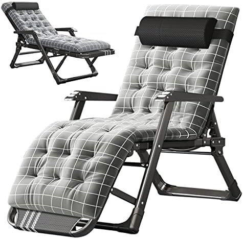 Folding Chaise Lounge Chair, Adjustable 5-Position Outdoor Patio Lounger with Detachable Headrest & Soft Pad, Comfortable Folding Reclining Lounge Chair for Garden Backyard Beach Pool Sunbathing