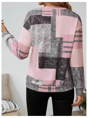 SOLY HUX Women's Color Block Printed Sweatshirt Half Zip Crew Neck Long Sleeve Casual Pullover Tops Pink Printed Medium