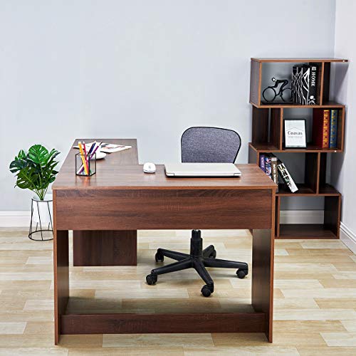 Furniturer Computer Desk Home Office Writing Corner Gaming Table Vintage Design Work Station Space-Saving For Study Room Bedroom, 47.2-Inch L-Shaped, Walnut #TOP7