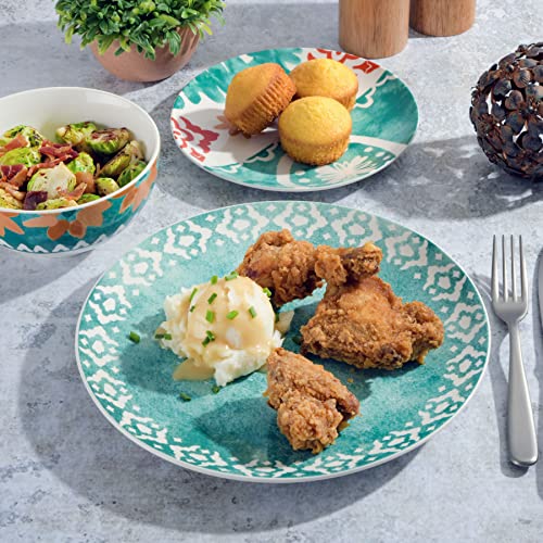 Spice By Tia Mowry Savory Saffron Decorated Coupe Porcelain Dinnerware Set, Golden Green, 18-Piece #TOP3