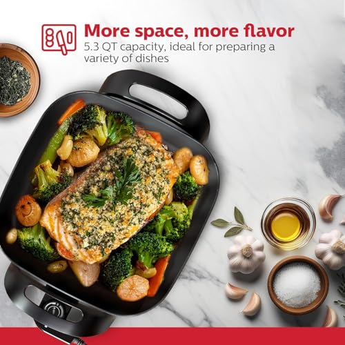 Image of VBM Multi-Functional Electric Hot Pot Skillet with Vented Glass Lid Frying Pan Nonstick Cooking Sauteing, Simmering and Braising 1400W Temperature Control Non-Stick Coating Cooker For Kitchen