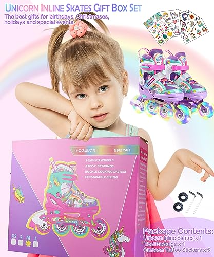 Einhorn Inliner für Mädchen Kinder Größen Verstellbar Mit Allen Leuchtenden Rädern Regenbogen...