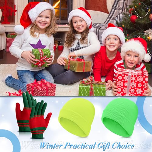 Image of Chuarry 144 Pcs / 72 Sets Kids Winter Hats and Gloves Bulk, Knit Hat Gloves Pack Unisex Winter Gift for Boys Girls Donation
