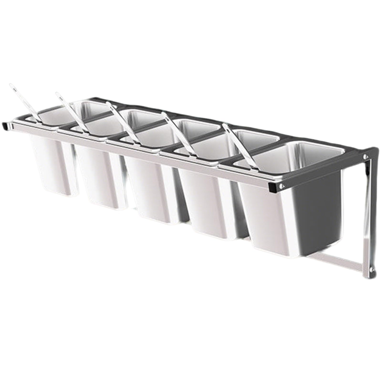 WDSOPK Stainless Steel Spice Rack Set With Pans& Lids& Spoon Wall mounted Seasoning Shelf Restaurant Countertop Holder For Seasoning Sauce Salad Jam Fruits Ingredients 4pcs C (15cm(6in) 5pcs)