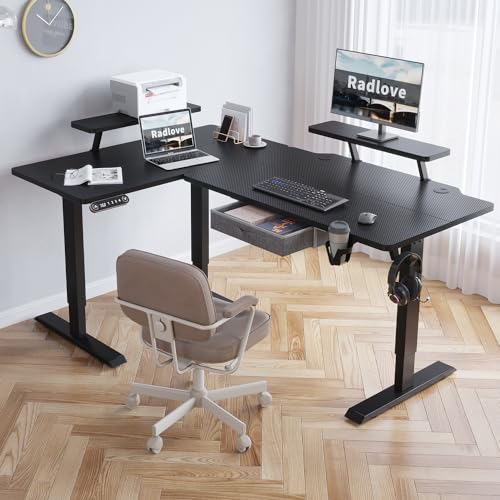 63-Inch Large Electric Height Adjustable Computer L-Shaped Desk w...