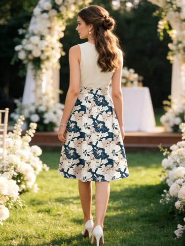Image of Sureple Women's Retro Sleeveless Swing Casual Work Summer Party Dress with Pockets