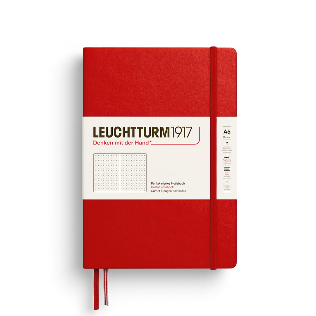 LEUCHTTURM1917 373977 Notebook Medium (A5), Hardcover, 251 Numbered Pages, Cherry, Dotted