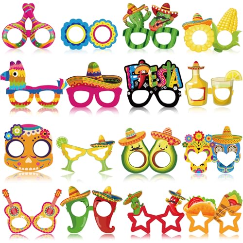 Hooqict 32 Pcs Mexican Party Decorations Paper Eyeglasses Cinco De Mayo Taco Party Favor Glasses for Fiesta Party Mexican Carnival Supplies Day of the Dead Decor