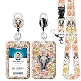 Onevenvi Elephant Floral Lanyards for ID Badges for Women Cute, Animal ID Badge Holder with Lanyard Badge Holder/Reel Lanyard with ID Holder Heavy Duty Keychain Teacher, Kids 2023-5-9