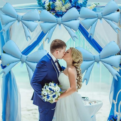 Image of 4 Pcs Large Bow Balloons, Blue Bow Balloon Coquette Balloons for Blue Bow Party Decorations Coquette Birthday Decorations