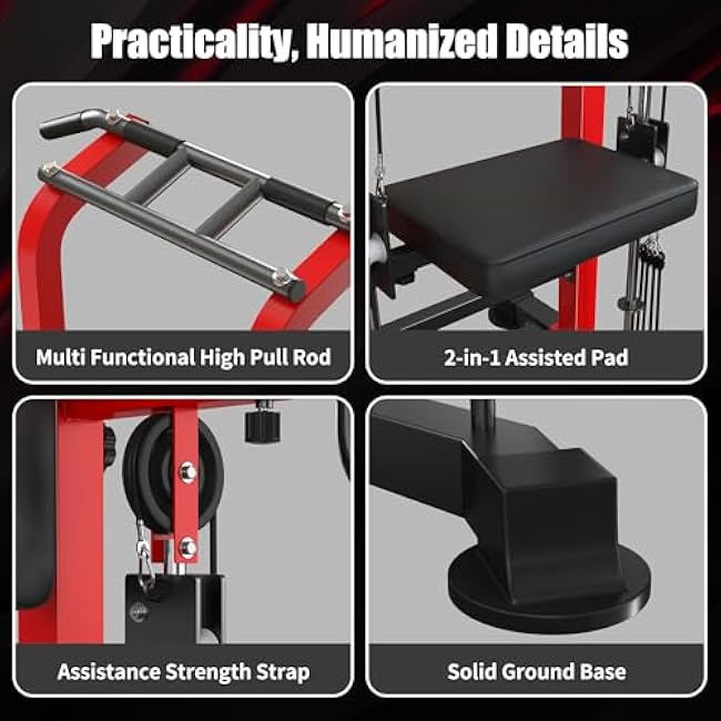 soges Power Tower Dip Station with Assisted Pad, Height Adjustable Pull Up Bar Station Free Standing for Home Gym, Multi-Function Strength Training Full Body Workout Equipment, Red