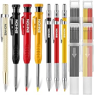 Mechanical Carpenter Pencils Set with Marker Refills and Carbide Scriber Tool, Solid Deep Hole Woodworking Pencils Marker Marking Tools with Built in Sharpener for Architect Construction