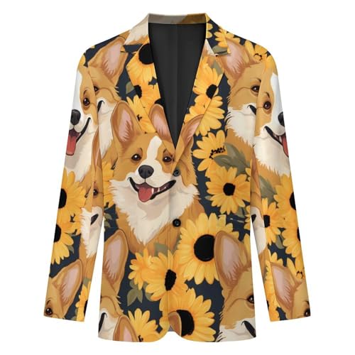 Sunflower Corgi Men's Casual Blazers Slim Fit Sport Coats Blazer Two Buttons Suit Jacket for Work Party4
