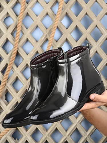 Image of Vellinto Royal Look Shoes for Men ll Casual Shoes for Men ll Patent Leather Zip /Chain Boots for Men