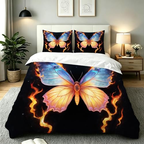 Gumntun Funda Nórdica 200x200 cm Mariposas de Colores Llamas, Ligero Juegos de Fundas para Edredón, Impreso en 3D Conjuntos de Cama para Todas Las Estaciones (2 Funda de Almohada 50x75 cm)_B19768