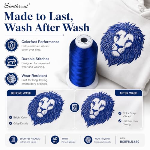 Image of Simthread 5500Yds 40WT Polyester Embroidery Thread Royal Blue S068 | Large 5000M spool feeds smoothly for home and commercial embroidery machines.