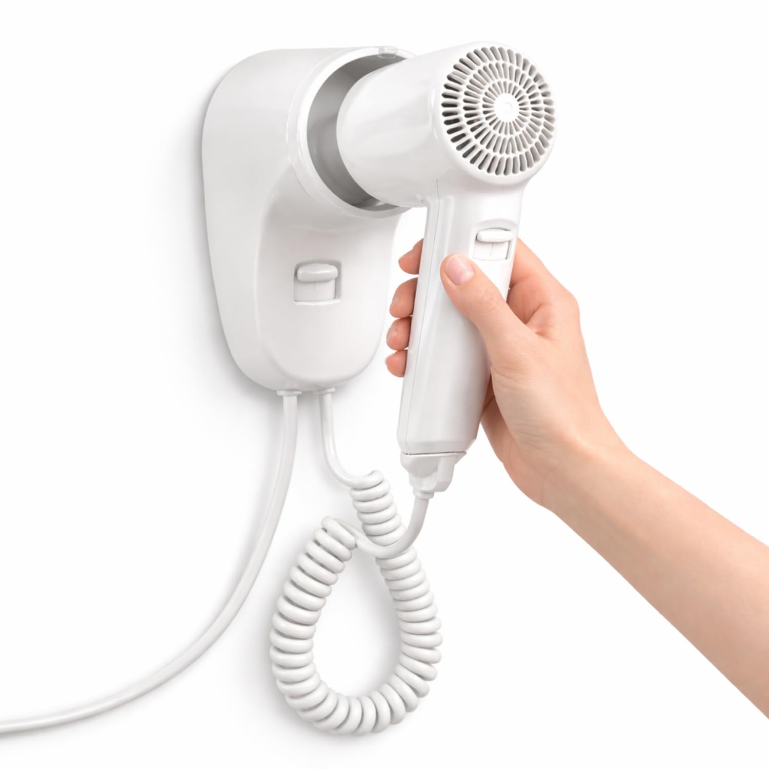 Paluplus 3 Asciugacapelli da Parete Bianco, Misura 9x15x20 cm, Pistola Phon da 1300W con Interruttore, Aria calda fino a 65°C, Velocità aria 15 m/s, per Hotel, B&B, Ristoranti, Spogliatoio -558C