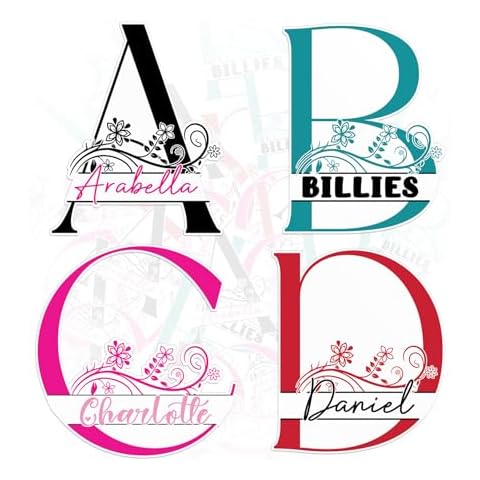 Custom Floral Letter Sticker Personalized Flower Initial Name Waterproof Vinyl Stickers for Water Bottle Tumbler Phone Case Car Gift Cover