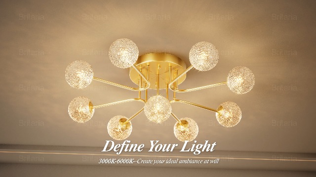 Image of Sputnik Semi Flush Mount Ceiling Light Gold Glass Globe Chandelier Ceiling Lighting Mid Century Modern 9 Lights Bubble Chandelier for Dining Living Room Bedroom