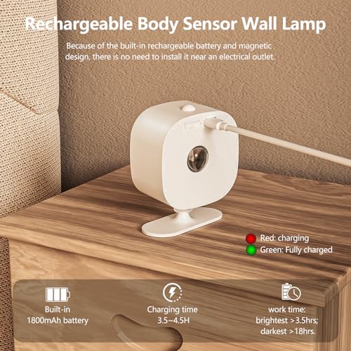 Image of UP&Down Light Source Wall Sconces with Motion Sensor, Cordless LED Wall Night Lights 360Rotate & Rechargeable Battery Operated, 3 Brightness, Indoor Motion Detection Wall Lamps for Pic Corridor-White