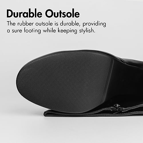 Hawkwell Women's Black White Fall Winter Chunky High-heel Side Zip Knee High Boots4