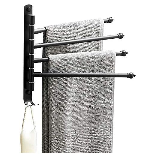 Lonffery Towel Rack for Bathroom, 4-Arm Black Wall Mounted Towel Bar, Outdoor Towel Rack for Hot Tub, Pool, Towel Hanger Space Saving.