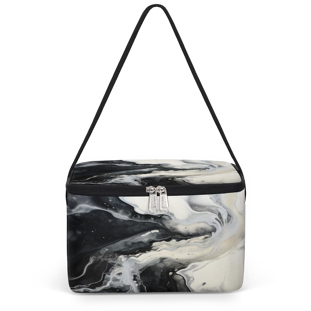 GzLeyigou Marble Texture Lunch Bags for Women Men 9 Cans, Hot & Cold Food Delivery Bag Insulated Grocery Bag Insulated Lunch Box Black White Marbling Cooler Bag for Office Work Picnic Beach