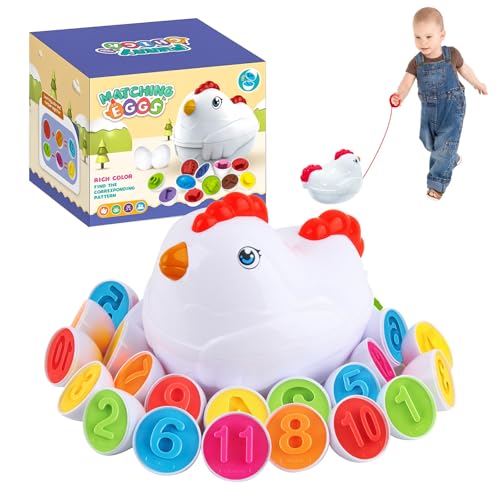 Shyllin Oeufs Montessori Assortis, 12 Oeufs Montessori, Stockage Voiture Poule, Jouets Sensoriels, Développement des Compétences Tri, Éducation Préscolaire, Jouet Pâques (Nombres colorés)