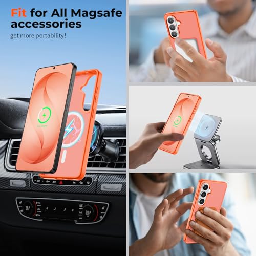 Image of SUPFINE Magnetic for Samsung Galaxy S26 Plus Case with Screen Protector, (Built-in Magnets) (Military Grade Drop Protection) Slim Translucent Shockproof Phone Case,Orange