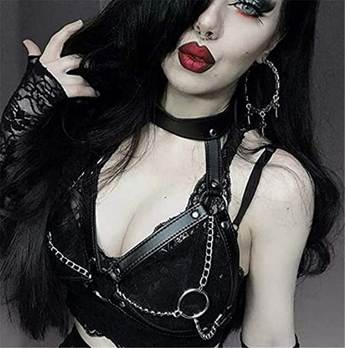 Liangliang Women's Faux Leather Harness Punk Gothic Metal Chain Tassel Body Caged Lock Bra Strap4