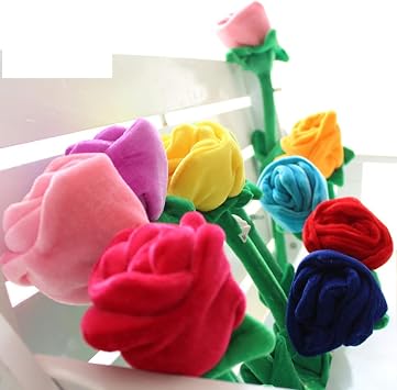 GracesDawn 6 Colorful, Filled Roses, Plush Roses, Bendable Stems, Plush Bouquet Toy Soft Roses, Wedding Events, Mothers Day, Valentines Day, Gift Decoration Gifts with a Height of 11.8 inches