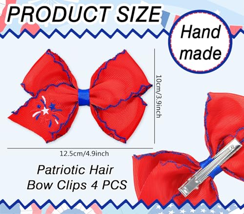 AnyDesign 4 piezas Pinzas para el cabello con diseño festivo rojo y azul de fuegos artificiales miniatura 2