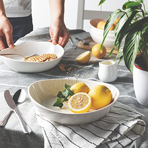 Sweese 135.401 Porcelain Pasta Bowls 28 Ounce- Porcelain Salad Serving Soup Dinner Bowl For Kitchen - Microwave Dishwasher Oven Safe Set Of 4, White #TOP4