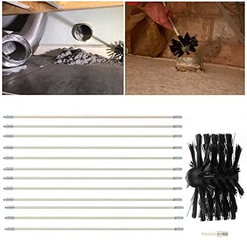 chimney sweep kit Chimney Sweep Kit, Duct Vent Cleaning Tool , Chimney Cleaning Brush Kit, With 12 Flexible Rods, 1 Brush Heads, 1 Drill Connector, Cleaning Brush For Chimneys, Dryer Vents(12 Rods,610