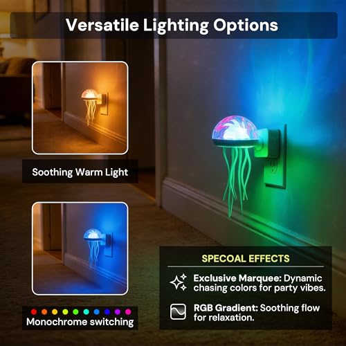 Image of L LOHAS LED Night Lights Plug Into Wall, 2 Pack Night Lights Jellyfish Projector with Dusk to Dawn Sensor, 180Dynamic Rotating Night Light for Kids Adults Teen Girl Gifts Room Decor