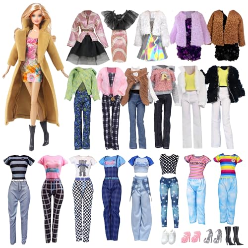 14 Prendas compatibles con Barbie de 11,5 Pulgadas muñecas , 1 Abrigo marrón 2 Falda 3 Chaqueta 1 Media Falda 1 Falda con Tirantes 1 pantalón 1 Mono 4 Zapatos para muñecas de niña de 11,5 Pulgadas