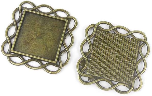 Jewelry Making Charms CG080 Square Setting Cabochon Frame Blanks Ancient Bronze Retro Findings Bulk Pendant for Necklace Bracelets