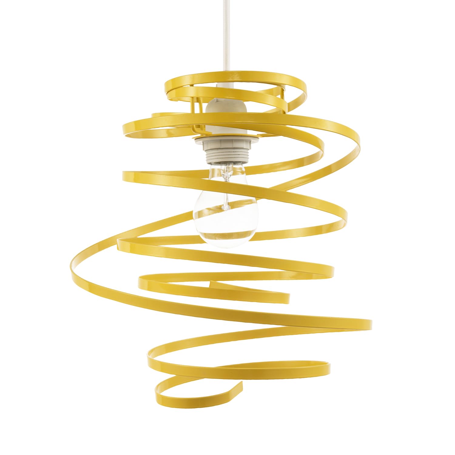 Happy Homewares Yellow Designer Gloss Metal Double Ribbon Spiral Swirl Pendant Shade