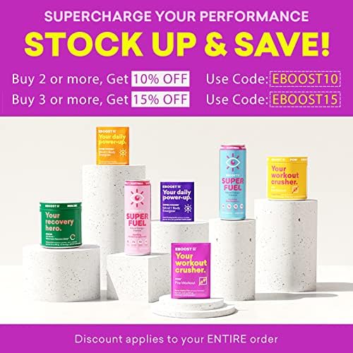 EBOOST POW Natural Pre-Workout – 20 Servings - Blue Raspberry - A Pre Workout Supplement for Performance, Joint Mobility Support, Energy, Focus - Men ...