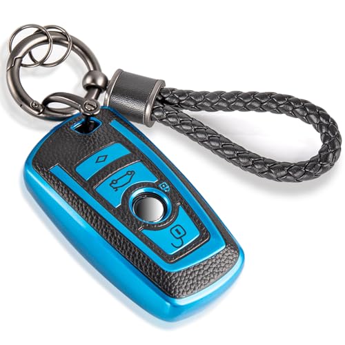 Image of Key Fob Cover for BMW, Braided Loop Keychain Accessory, Blue