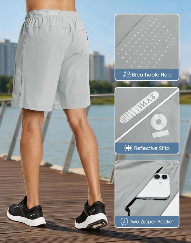 INYO Mens Athletic Short Quick Dry Lightweight Running Shorts Zipper Pockets Breathable Tennis Shorts