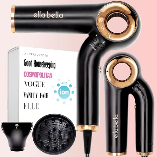 ELLA BELLA Professional Ionic Hair Dryer (Foldable) Negative Ion Blow Dryer Perfect for Travel Intelligent Heat Control & Rapid Drying Speeds Lightweight Design Low Noise Technology
