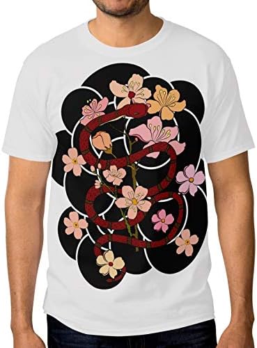 Amazon Gorira Tシャツ 半袖服 メンズ 和風 蛇 桜 黒 オリジナル 夏 カジュアル カットソー ファッション 丸襟 柔らかい 通気快適 抗菌防臭 男女兼用 S Tシャツ カットソー 通販