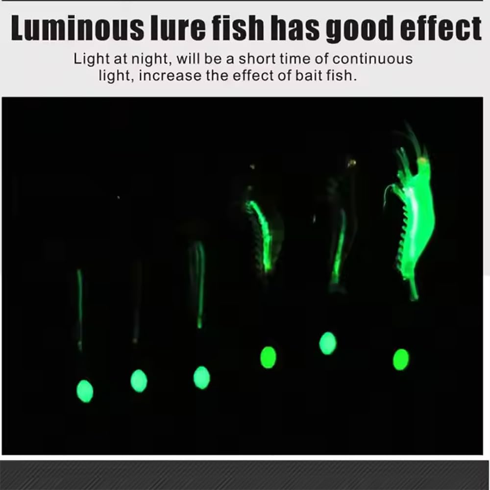 Cebos de pesca, Camarones luminosos artificiales,Señuelo de pesca luminoso,con anzuelo afilado,Señuelo de silicona suave,Gancho afilado for aparejos de camarones,Juego de cebo suave de silicona artifi