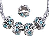 RUBYCA Silver Color Tibetan Metal Charm Beads Crystals for Jewelry Making Aquamarine Blue Crystals 10Pcs by RUBYCA