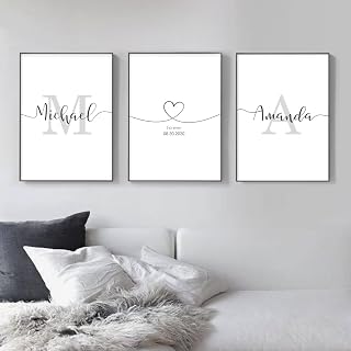 Woodkap Custom Couples Sign Wall Art, Personalized Wall Decor for Bedroom | Initials Name and Date Print, Unframed, Engagement & Wedding Gifts, Above Bed Artwork