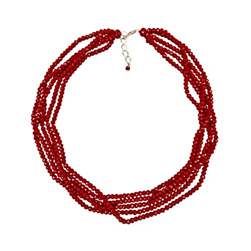 Mgr Short Multi-Strand Layered Bib Collar Statement Beaded Crystal Necklace In Garnet Red. #TOP12