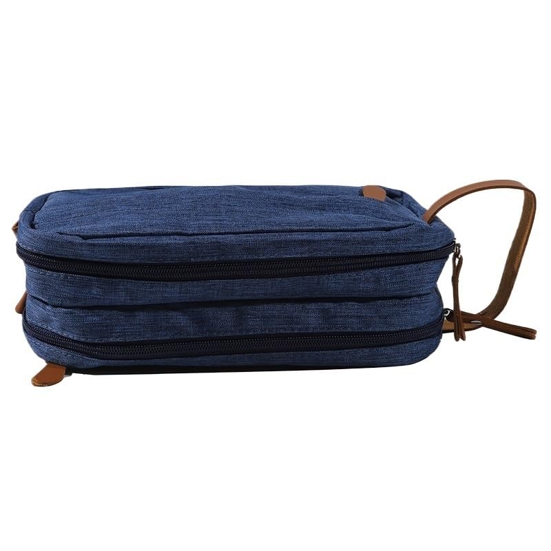 Beauty Case Casual in Tela con Manico in Pelle, Borsa da Viaggio per Uomo, da Bagno e da rasatura, Organizer Impermeabile per Articoli da Toilette da Donna.