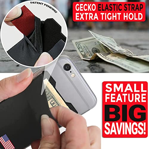 Phone Wallet - Adhesive Card Holder - Cell Phone Pouch - Stick on Spandex Pocket by Gecko - Carry Credit Cards and Cash - USA FLAG - GRAY
